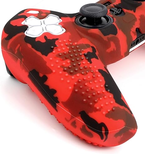 Benazcap Silicone Skin Accessories for PS5 DualSense Wireless Controller Grip Case with Anti-Slip Silicone Dustproof Protective, PS5 Controller Skin x 1, with Thumb Grip x 10 - Red Camouflage