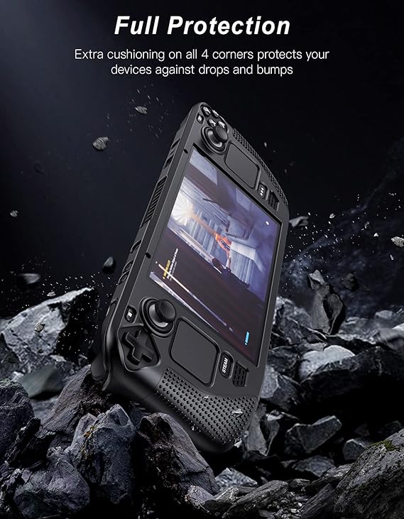 Benazcap Silicone Case for Steam Deck, Soft Full Body Protective Case with Stand, Shockproof, Non-Slip and Anti-Collision Accessories, Compatible with Valve Steam Deck 2021(7 inch)/2023(7.4 inch) Console, Black