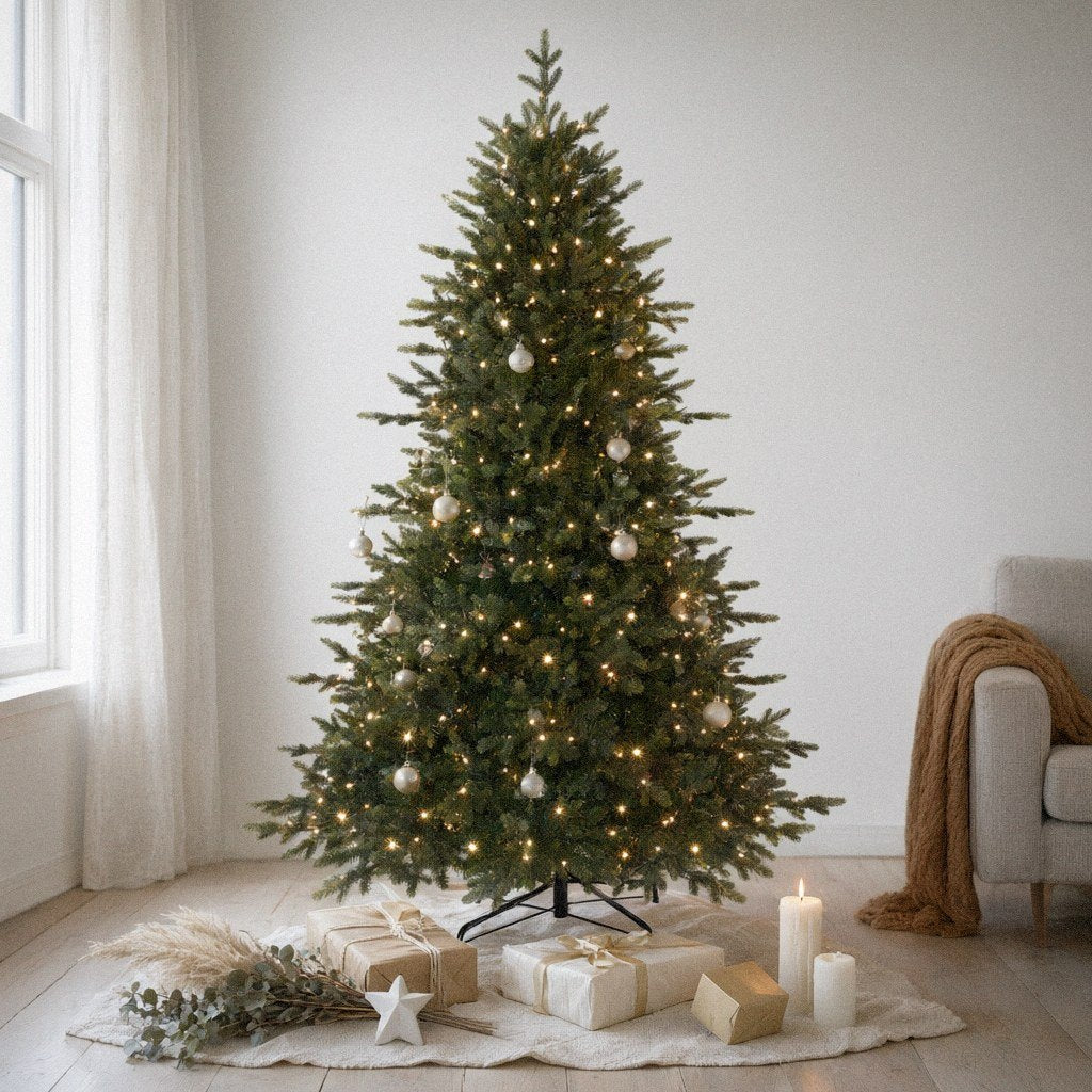 SHareconn warm white pre-lit tree in a real family living room