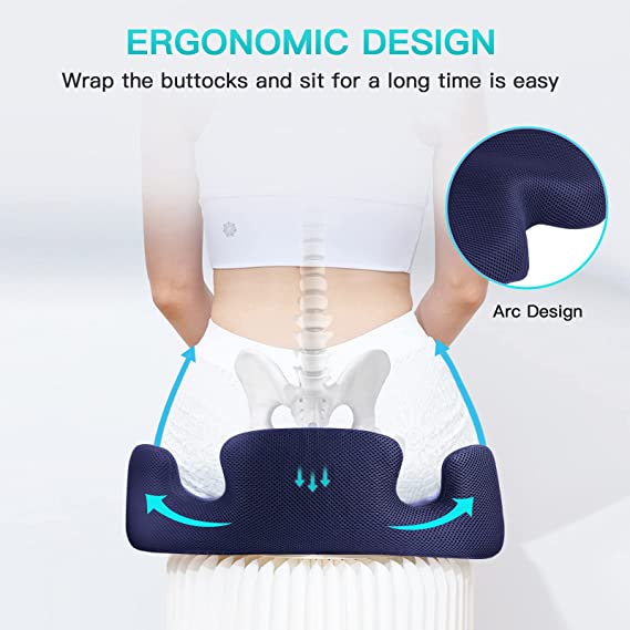 Benazcap X Large Memory Seat Cushion for Office Chair Ergonomic Cushions  Pad Pillow for Pressure Relief Sciatica & Pain Relief Memory Foam for Long