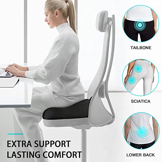 Memory Foam Seat Cushion for Office Chair, Back Pain Relief, Sciatica  Support