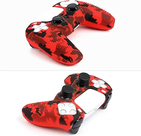 Benazcap Silicone Skin Accessories for PS5 DualSense Wireless Controller Grip Case with Anti-Slip Silicone Dustproof Protective, PS5 Controller Skin x 1, with Thumb Grip x 10 - Red Camouflage