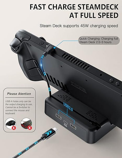Benazcap Steam Deck Charging Stand, Anti-Slip Stand Base with USB-C Charging Hub Compatible with Steam Deck 2021(7 inch),Steam Deck 2023(7.4 inch),Nintendo Switch,Type C Tablet&Cellphones, Black