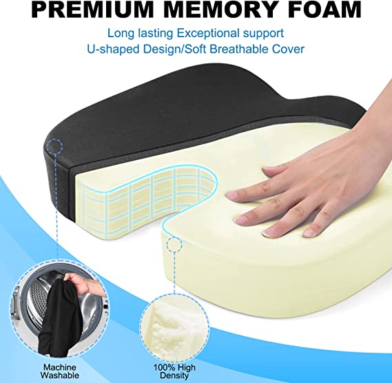 Benazcap Seat Cushion for Office Chair Cushions, Memory Foam Non-Slip, Black