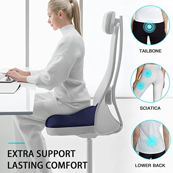 Benazcap Memory Seat Cushion for Office Chair Pressure Relief Sciatica & Tailbone Pain Relief Memory Foam Firm Coccyx Pad for Long Sitting, for Office
