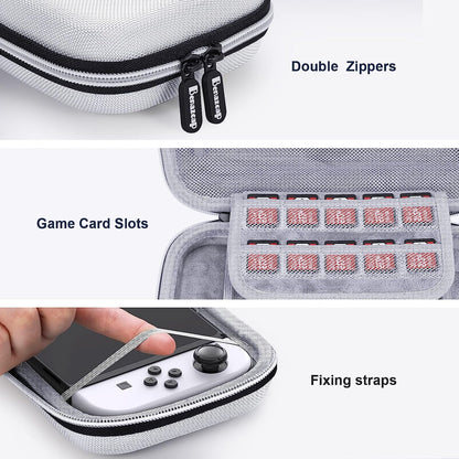 Benazcap Carrying Case for Nintendo Switch/Switch OLED Console, with 10 Games Storage Compartment - White