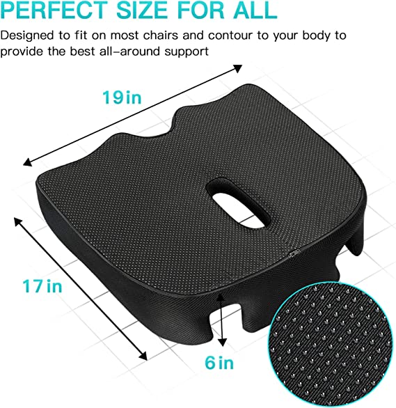 Benazcap X Large Memory Seat Cushion for Office Chair Pressure Relief, Black