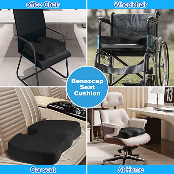 Benazcap Seat Cushion for Office Chair Cushions, Memory Foam Non-Slip, Black