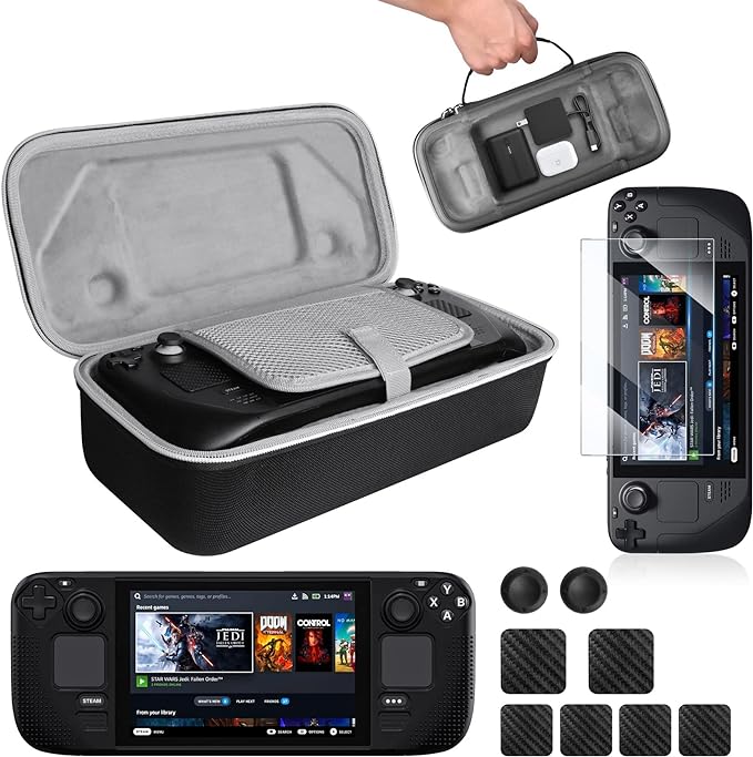 [11 in 1] Benazcap Carry Case Compatible with Steam Deck 2021(7 inch) and Steam Deck 2023(7.4 inch), Accessories Kit with Travel Carry Case, Screen Protector, Silicone Protective Case,Tactile Protector for Trackpad, Thumb Grip Caps & More