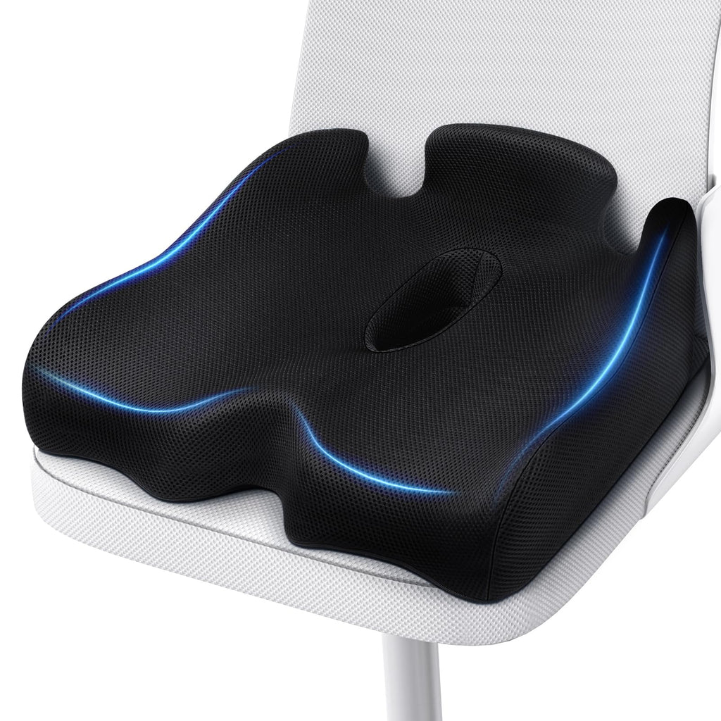 Benazcap Standard Memory Seat Cushion for Office Chair Pressure Relief Sciatica & Tailbone Pain Relief Firm Coccyx Pad for Long Sitting, Office Chair, Gaming Chair and Car Seat-Black, Standard Size