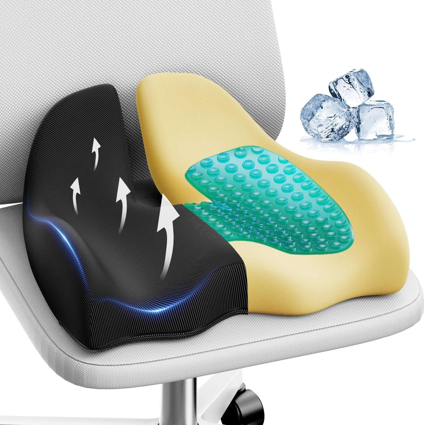 X Large Gel & Memory Foam Black Seat Cushion for Office Chair Ergonomic Cushions