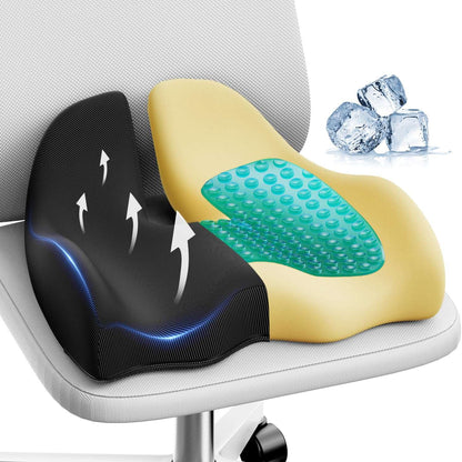 X Large Gel & Memory Foam Black Seat Cushion for Office Chair Ergonomic Cushions