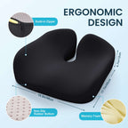 Benazcap Memory Foam Cushion for Office Chair - Ergonomic Chair Cushions for Tailbone Pain Relief, Sciatica & Back Support
