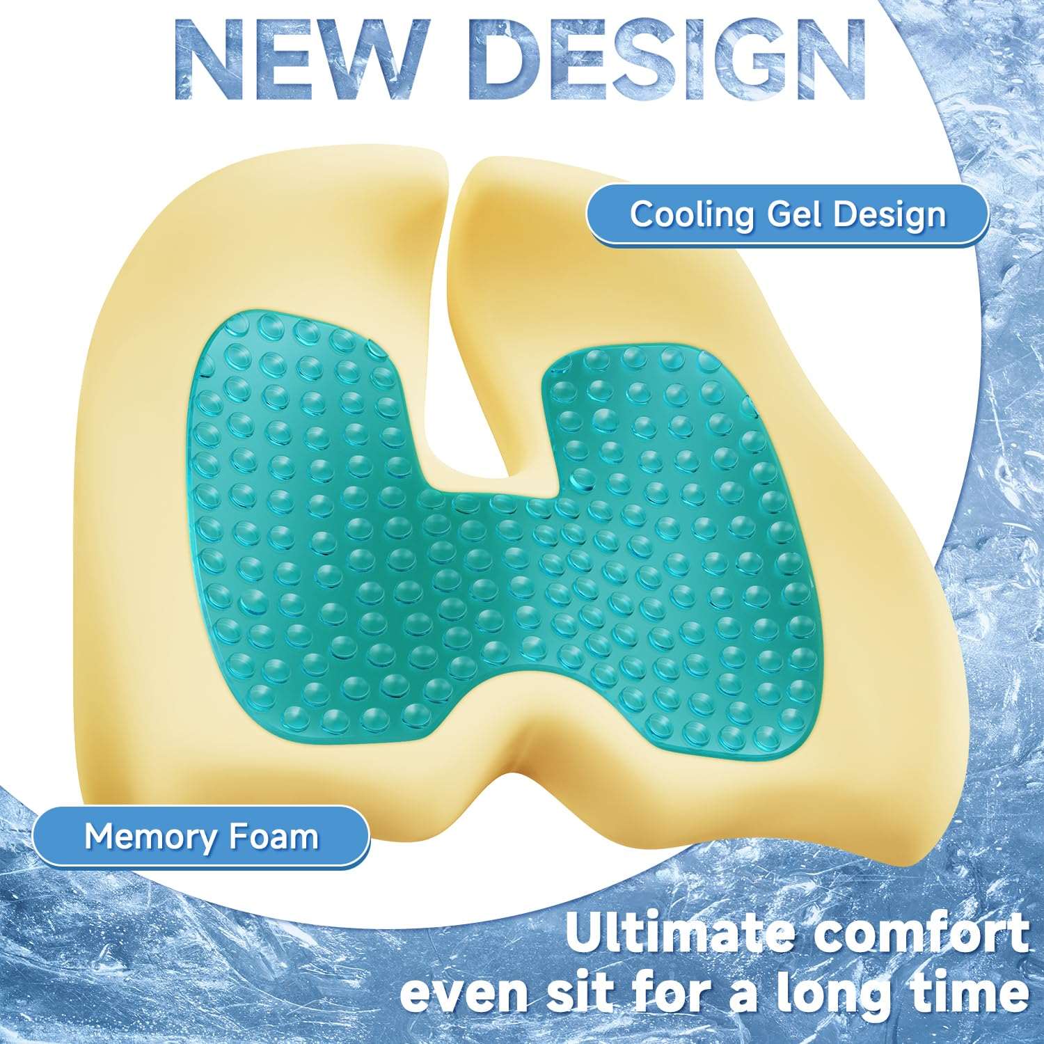 X Large Gel & Memory Foam Black Seat Cushion for Office Chair Ergonomic Cushions
