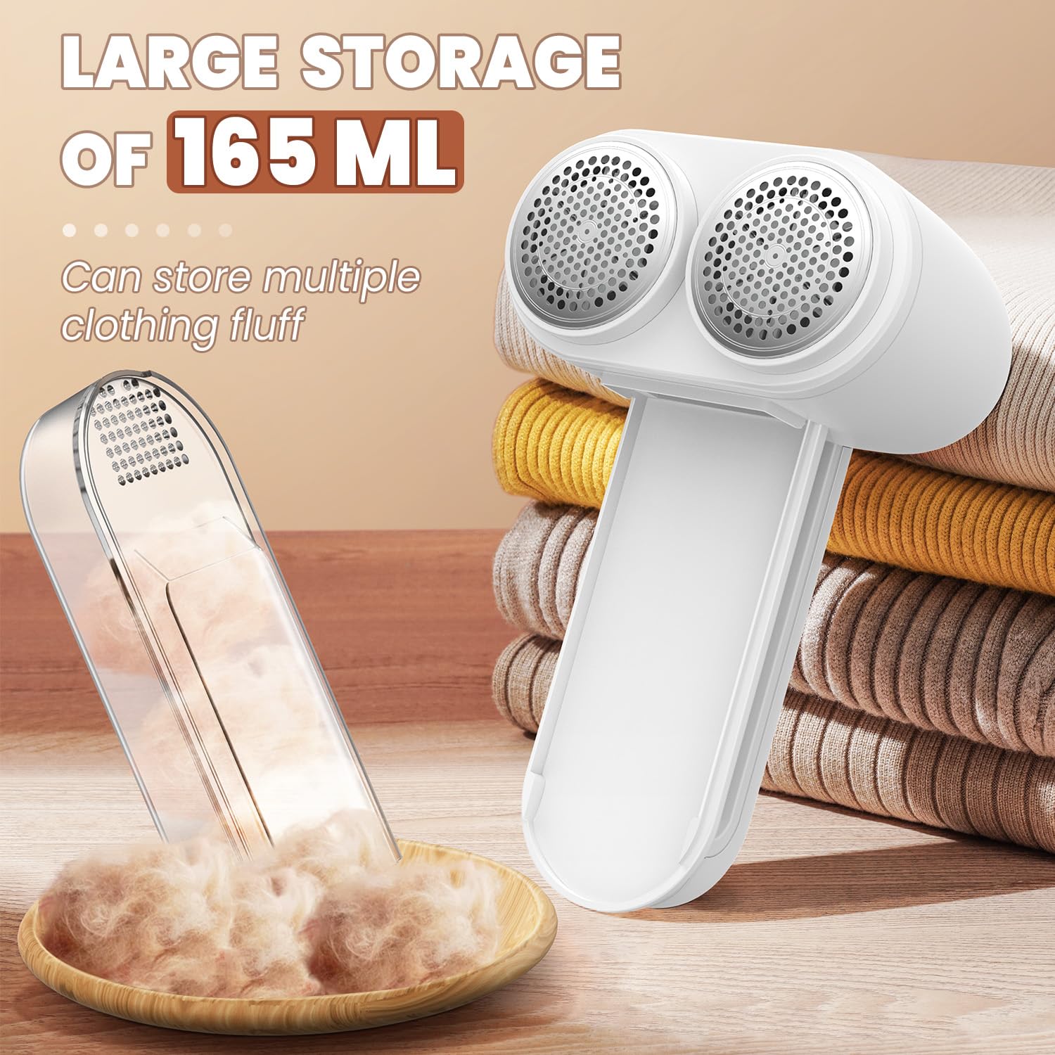 PKBD Large Size Electric Charging Fabric Shaver and Double-Blade Lint Remover with 6 Free Extra Blades, Large Capacity Scrap Storage, Quickly and Effectively Remove Fluff, Lint, and Bobbles