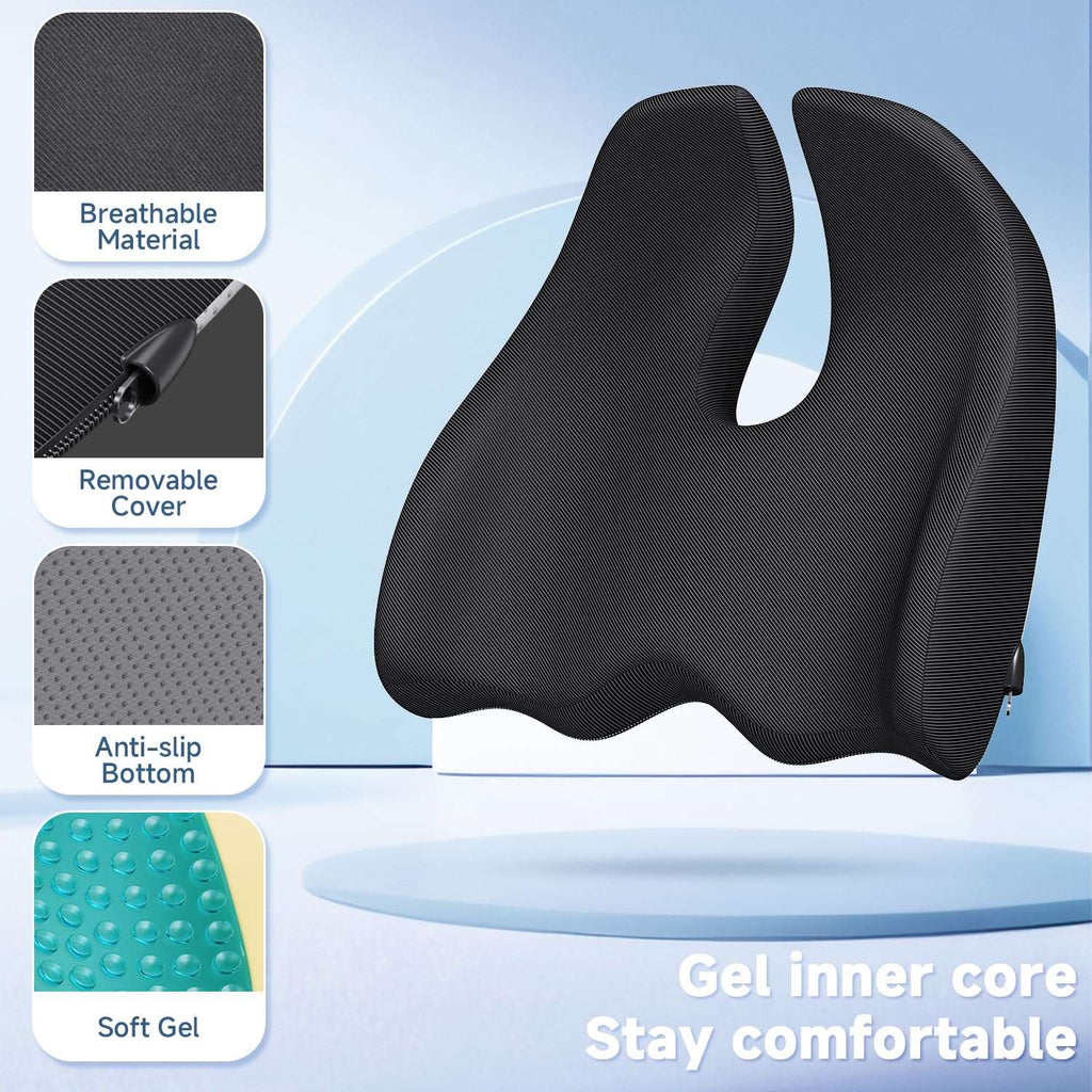 X Large Gel & Memory Foam Black Seat Cushion for Office Chair Ergonomic Cushions