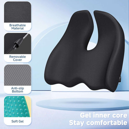 X Large Gel & Memory Foam Black Seat Cushion for Office Chair Ergonomic Cushions