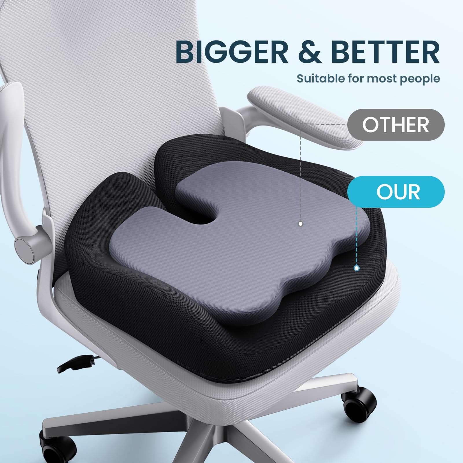 Benazcap Memory Foam Cushion for Office Chair - Ergonomic Chair Cushions for Tailbone Pain Relief, Sciatica & Back Support