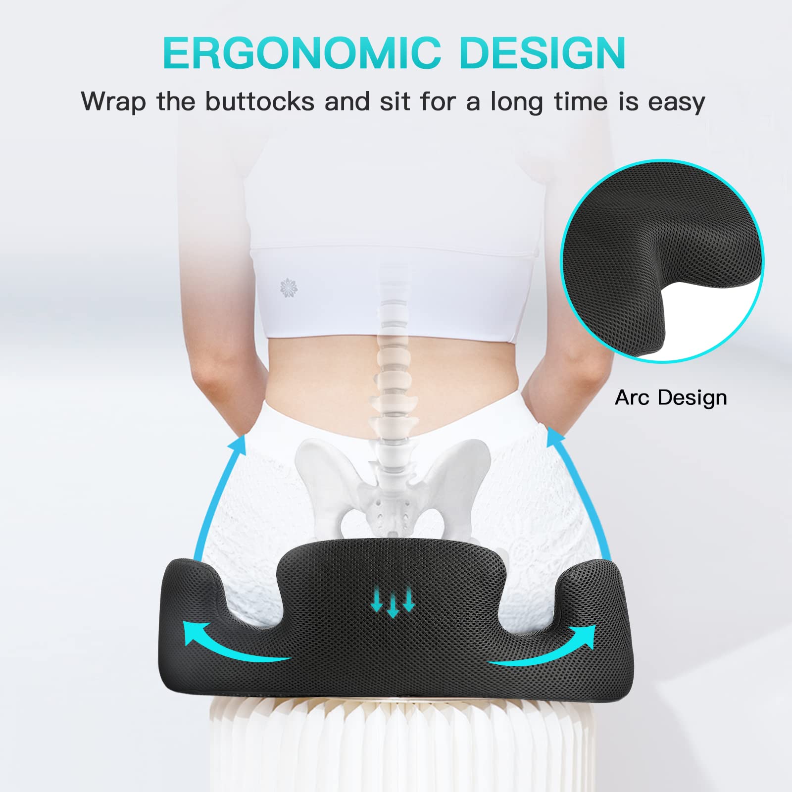Benazcap X Large Memory Seat Cushion for Office Chair Pressure Relief-Black