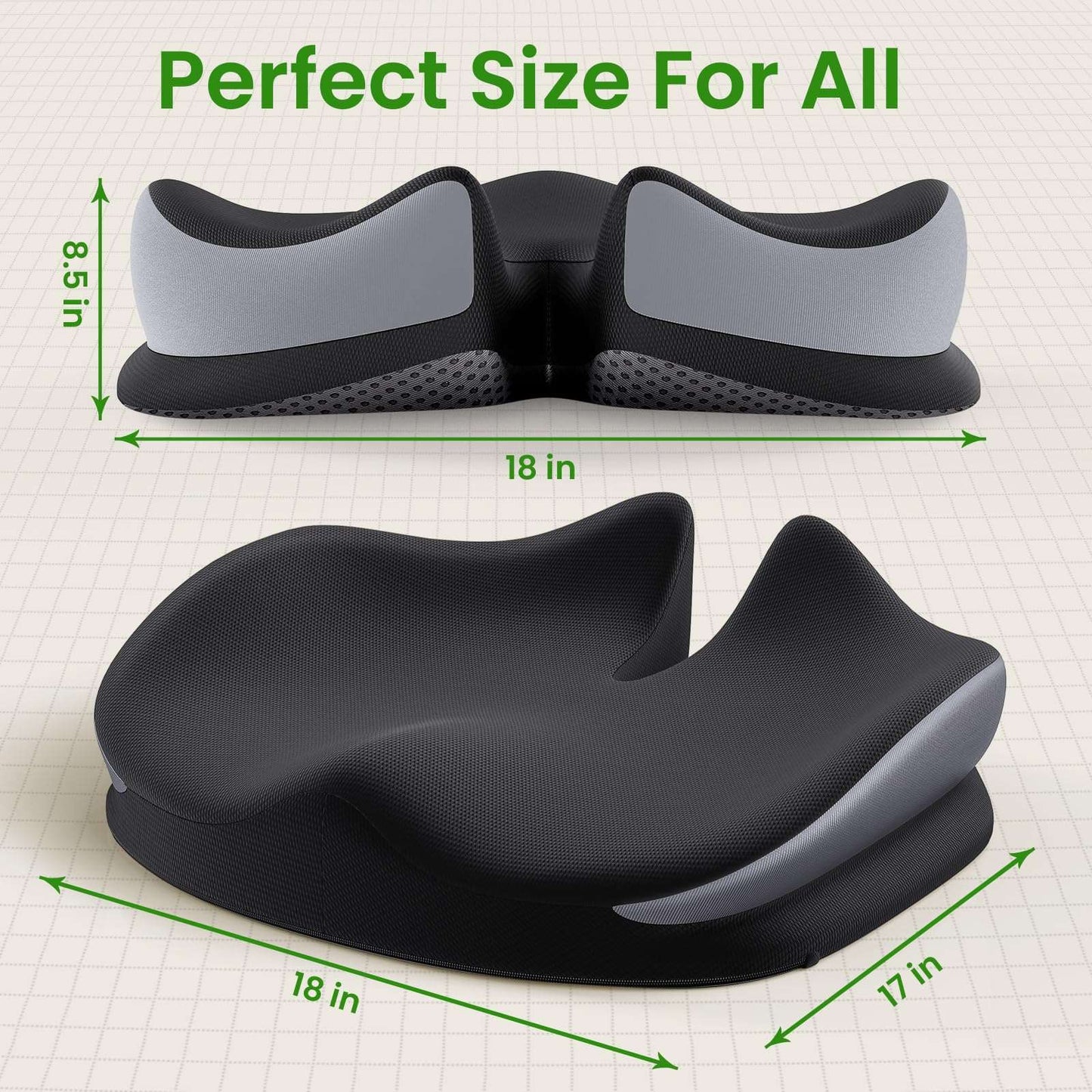 Benazcap Large Seat Cushion for Office Chair Memory Foam Coccyx Pain Relief Cushion Pillow