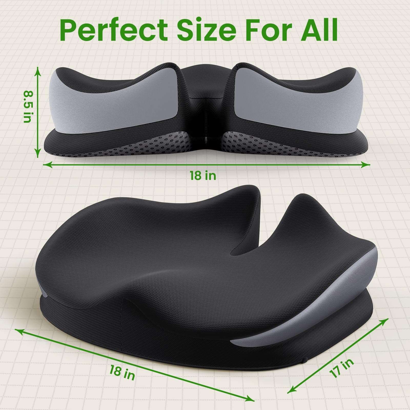 Benazcap Large Seat Cushion for Office Chair Memory Foam Coccyx Pain Relief Cushion Pillow