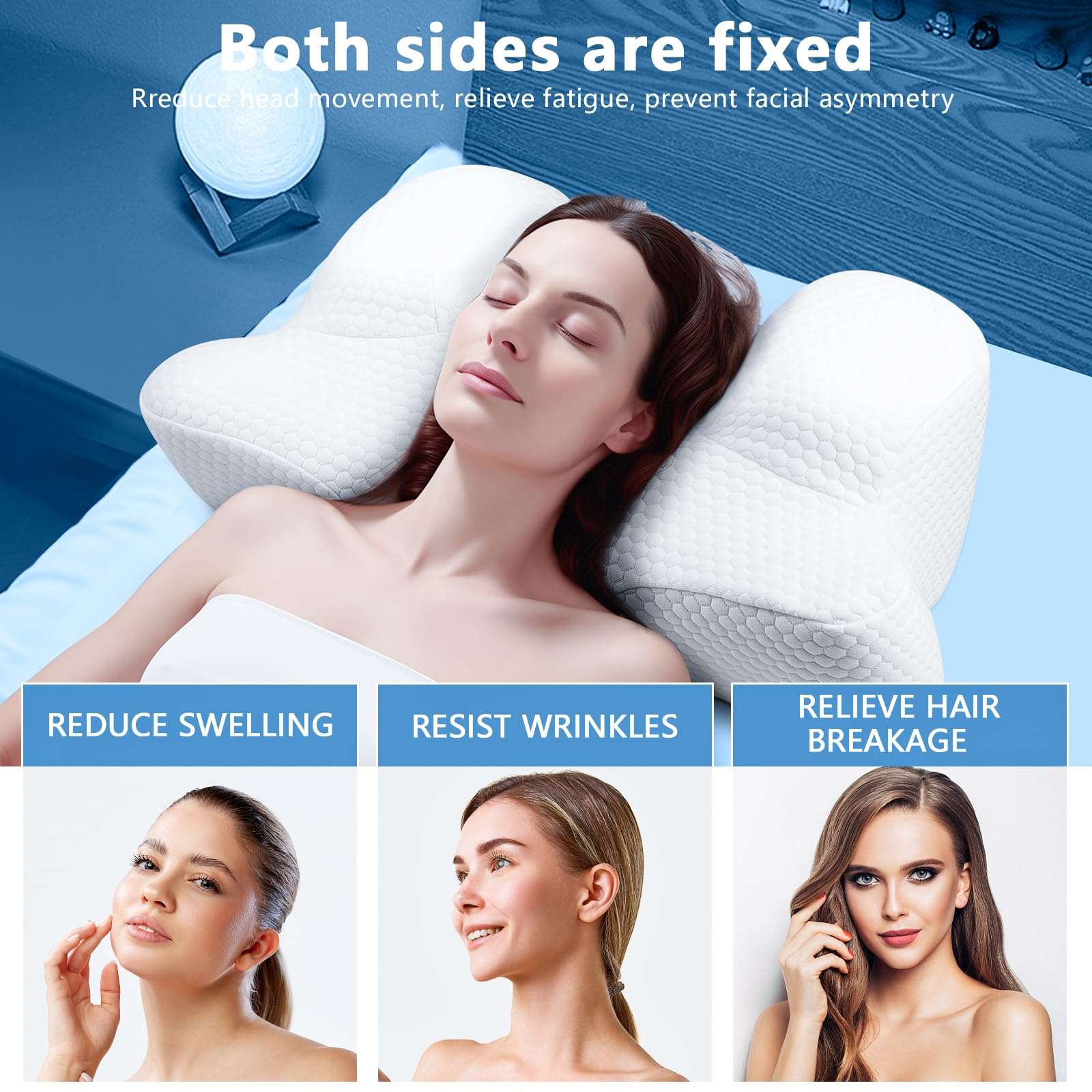 Benazcap Beauty Pillow - Flawless Face Pillow, Anti-Wrinkle & Anti-Aging Memory Foam Pillow for Neck & Shoulder Pain, Cervical Neck Pillow for Back Sleepers Reduces Pressure on Skin - White