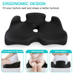 Benazcap Standard Memory Seat Cushion for Office Chair Pressure Relief Sciatica & Tailbone Pain Relief Firm Coccyx Pad for Long Sitting, Office Chair, Gaming Chair and Car Seat-Black, Standard Size