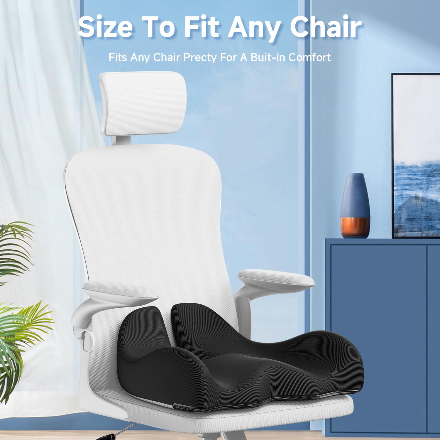 X Large Gel & Memory Foam Black Seat Cushion for Office Chair Ergonomic Cushions