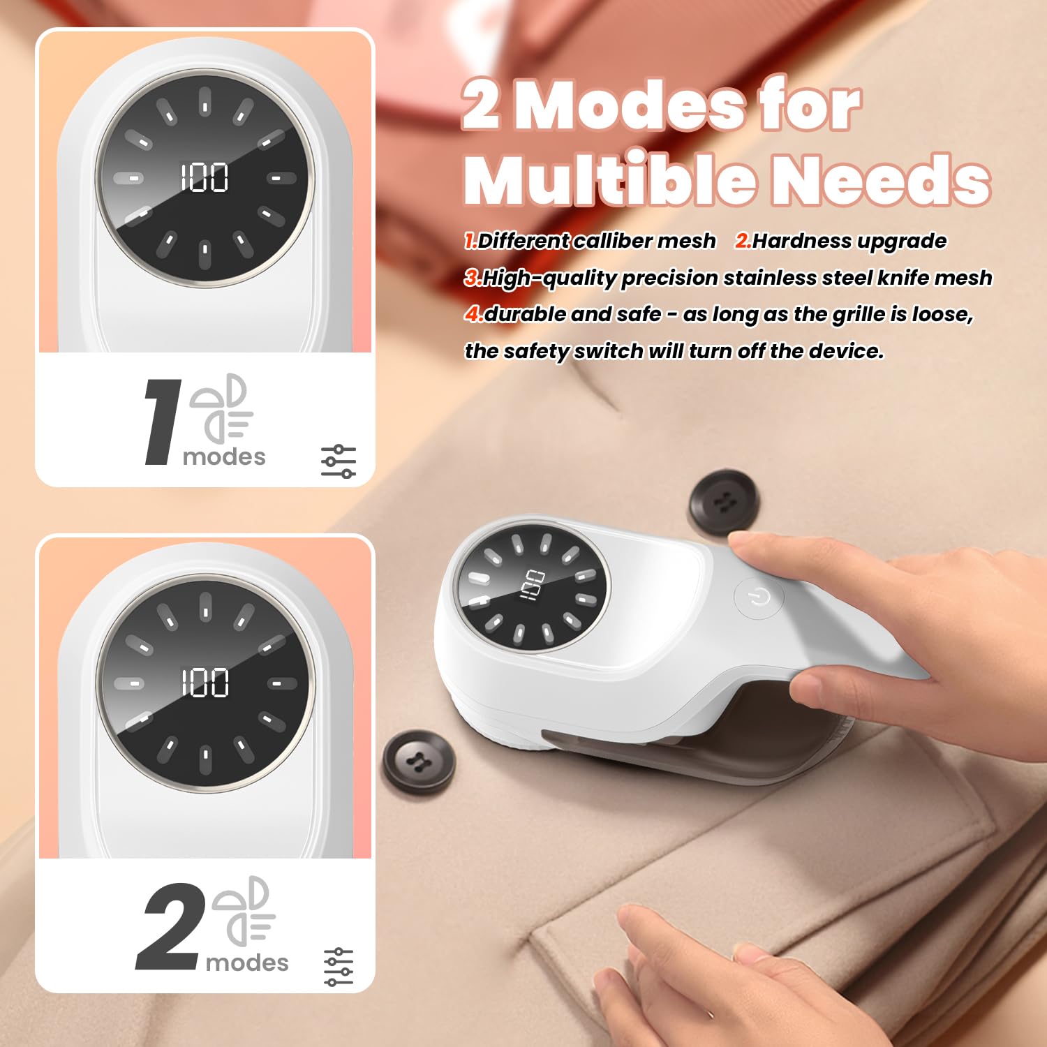PKBD Large Rechargeable Lint Remover with 3 Extra Blades, LED Display & Large Storage - Easily Remove Fluff, Lint, and Bubbles from Fabrics(1pcs)