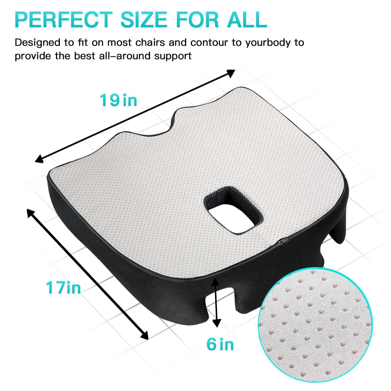 Benazcap X Large Memory Seat Cushion for Office Chair Pressure Relief-Black