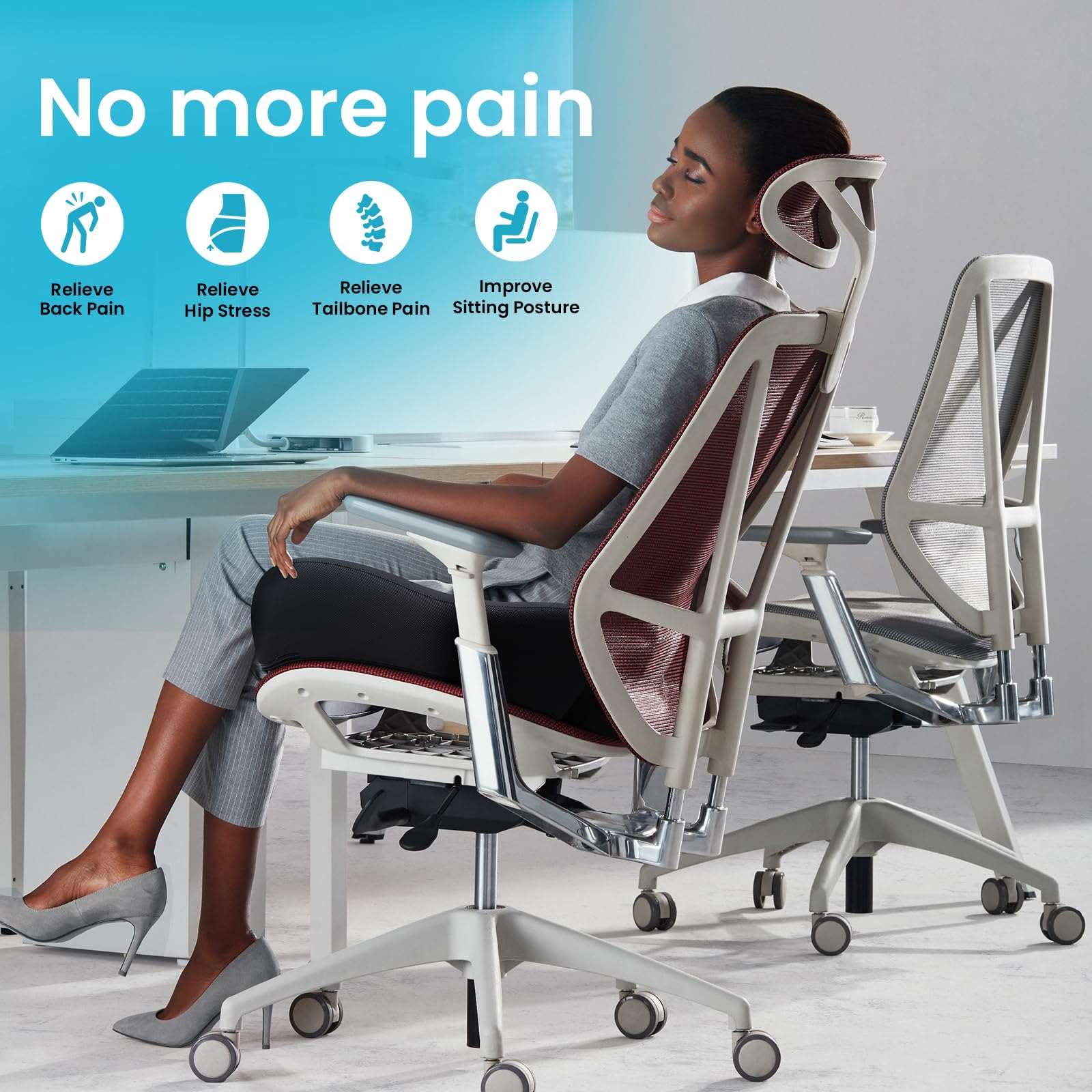 Benazcap Memory Foam Cushion for Office Chair - Ergonomic Chair Cushions for Tailbone Pain Relief, Sciatica & Back Support