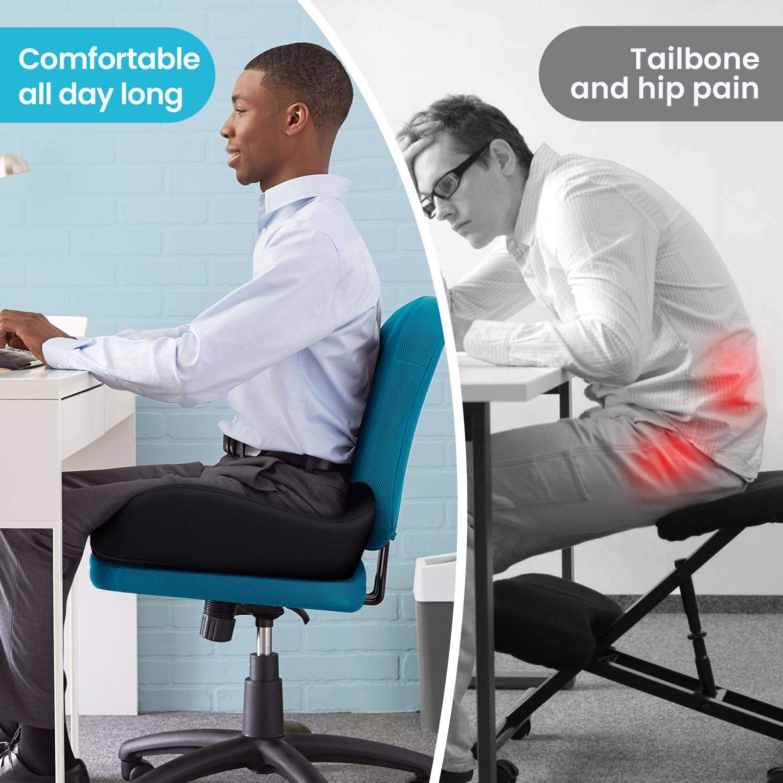 Benazcap Memory Foam Cushion for Office Chair - Ergonomic Chair Cushions for Tailbone Pain Relief, Sciatica & Back Support