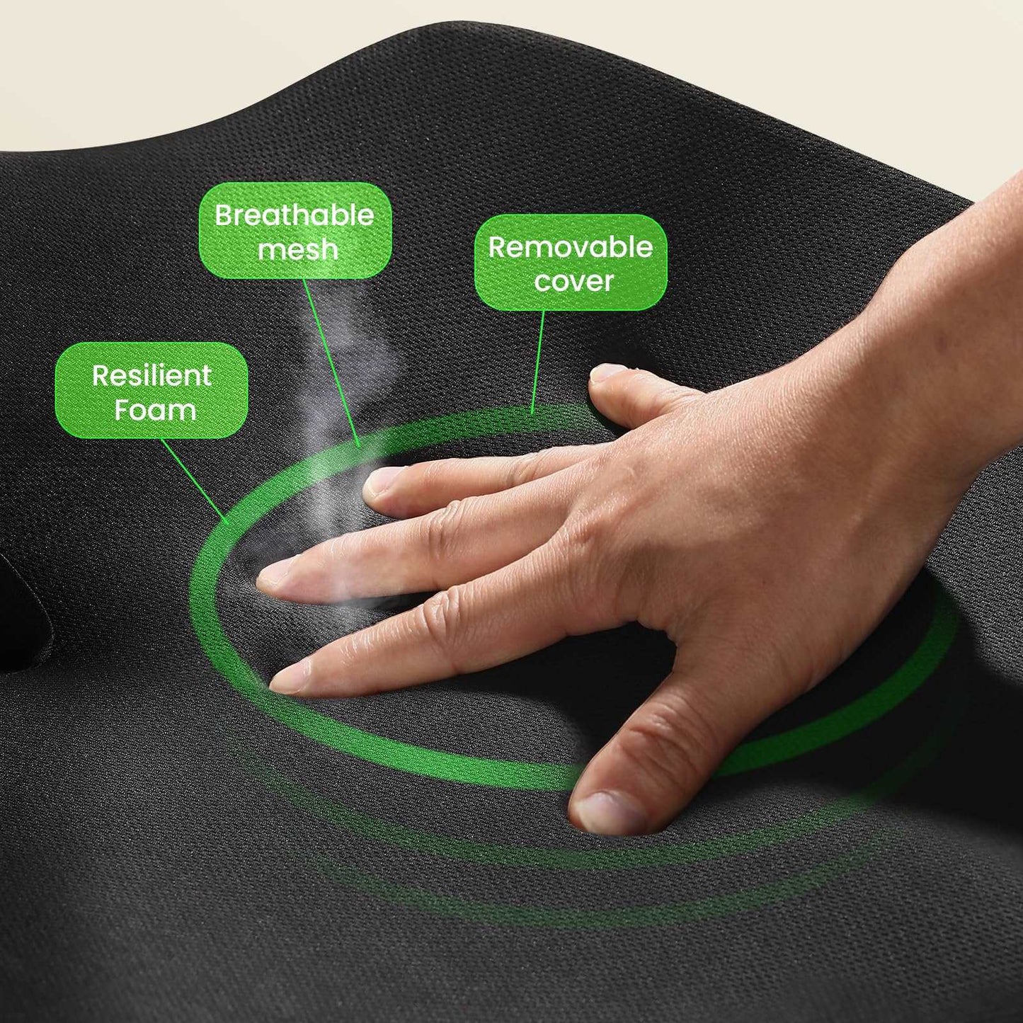 Benazcap Large Seat Cushion for Office Chair Memory Foam Coccyx Pain Relief Cushion Pillow