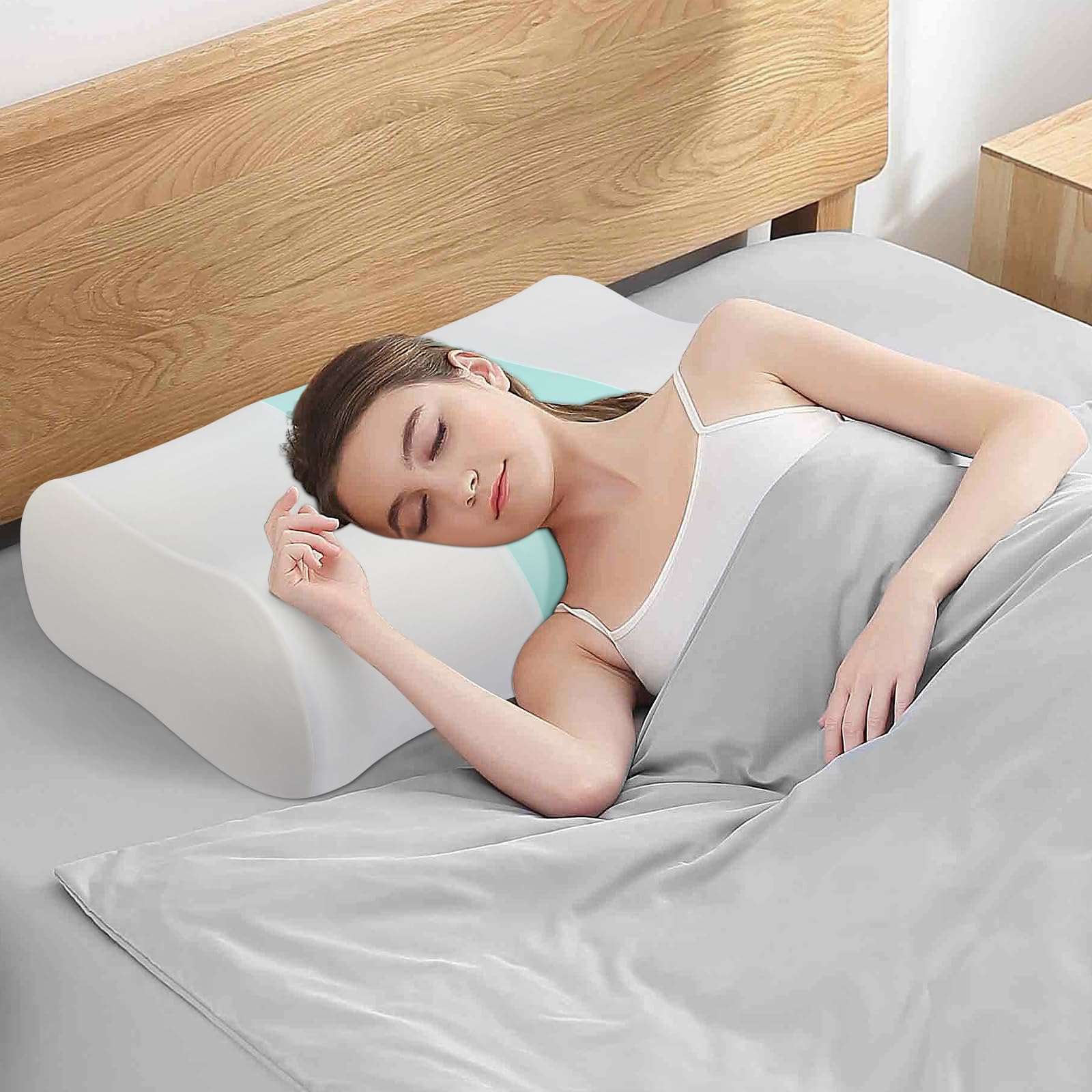 Cooling Memory Foam Pillow Cervical Neck Pillow,Ergonomic Orthopedic Contour Pillow for Neck Support,Cervical Bed Pillow for Side/Back/Stomach Sleeper