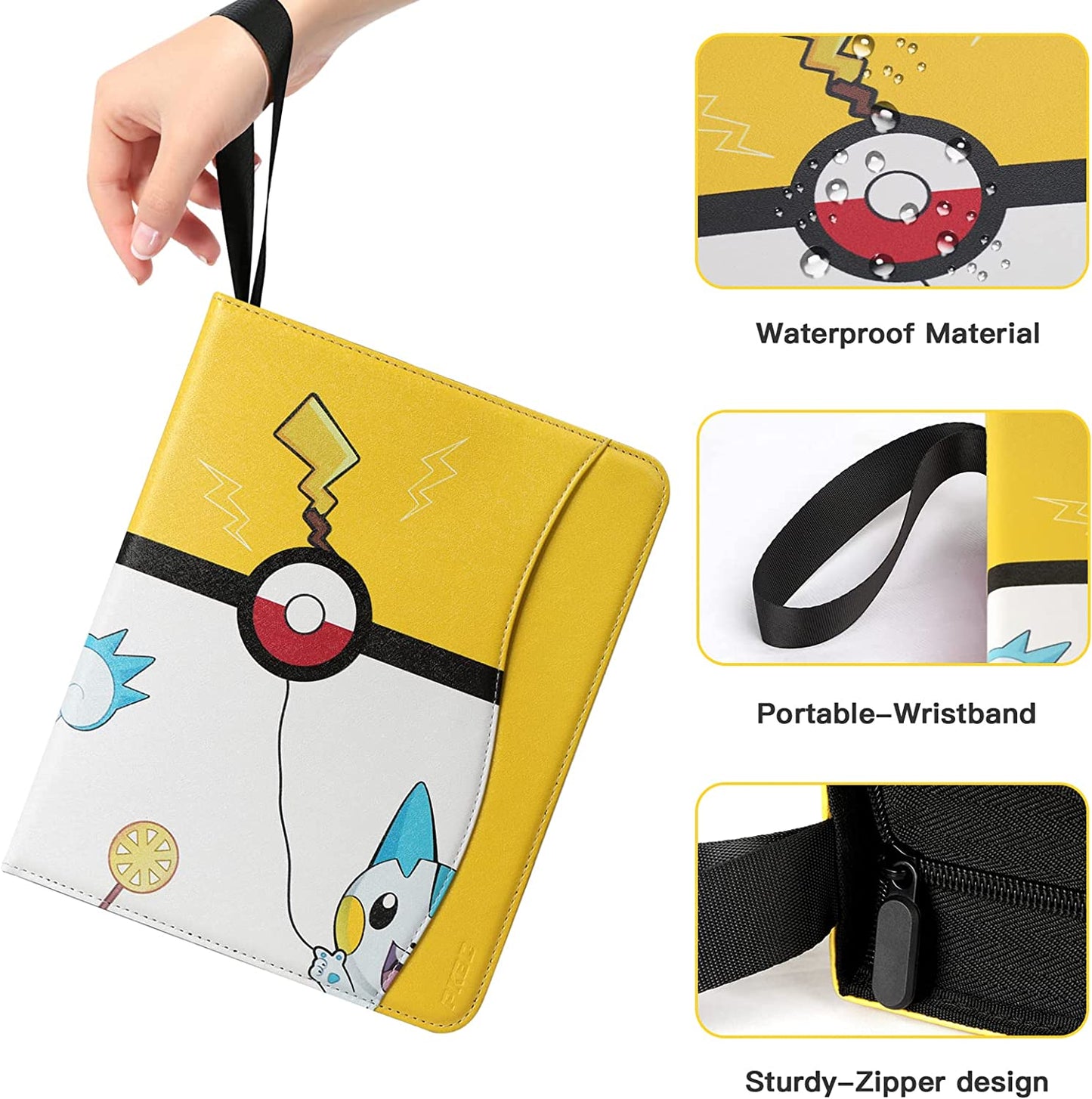 Pokemon Card Binder 4-Pocket with Zipper Removable Sleeves