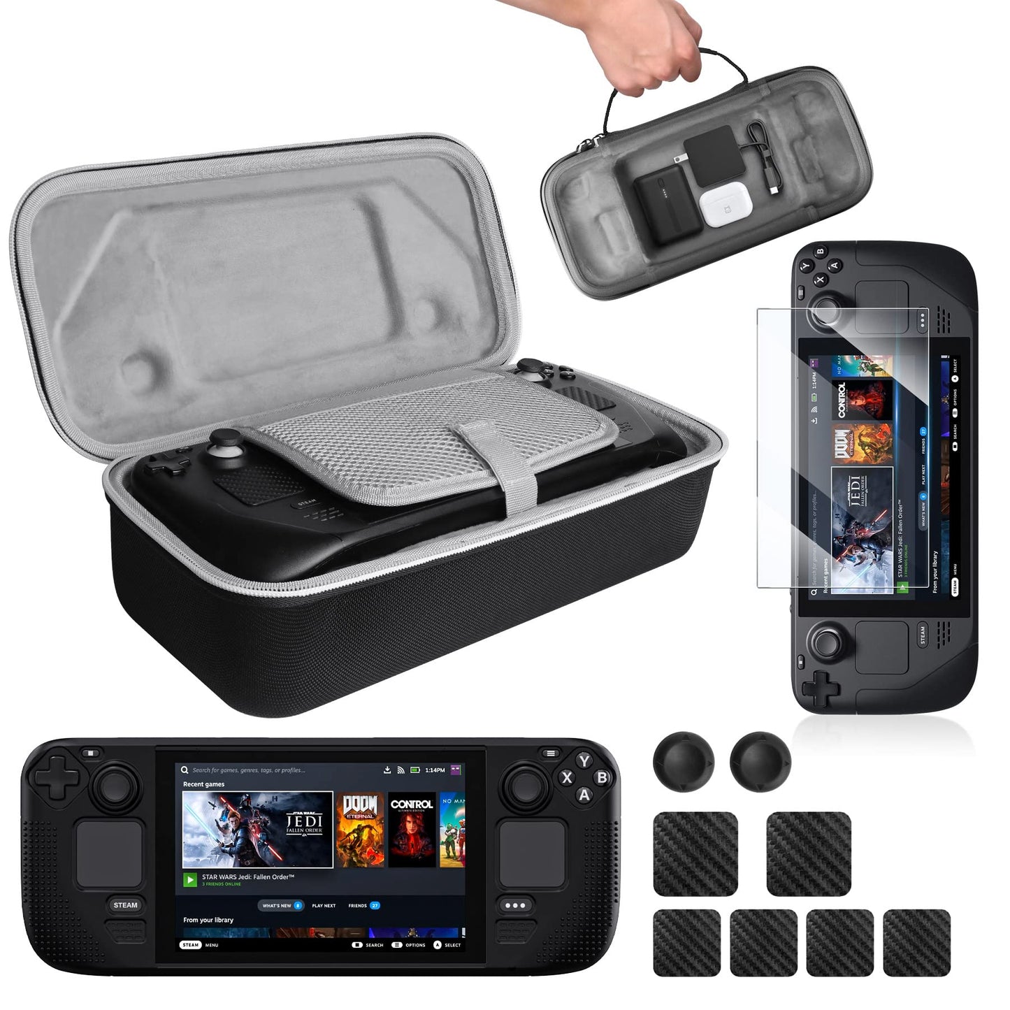 [5 in 1] Accessories Kit with Hard Shell Travel Carry Case for Steam Deck BE101