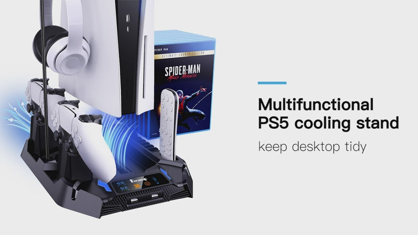 PS5 Stand with 2 Cooling Station & Dual Controller Charging Station for PS5  Console,Digital/Disc Edition, Benazcap PS5 Accessories Cooling Stand with